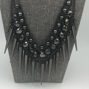 Spike Fringe Bib Necklace Collar Gunmetal Tone
